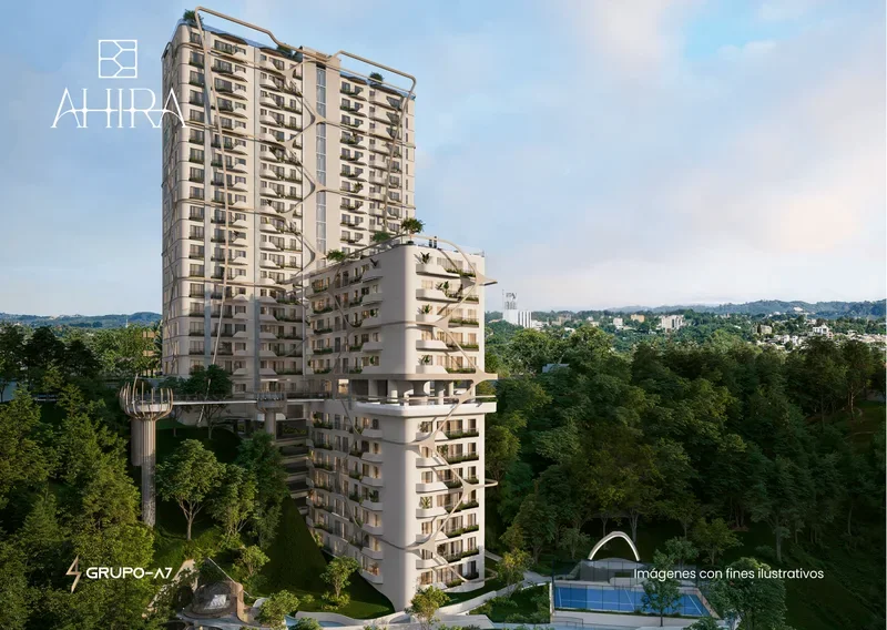 Fachada y concepto arquitectónico de Ahíra Apartamentos en Zona 15