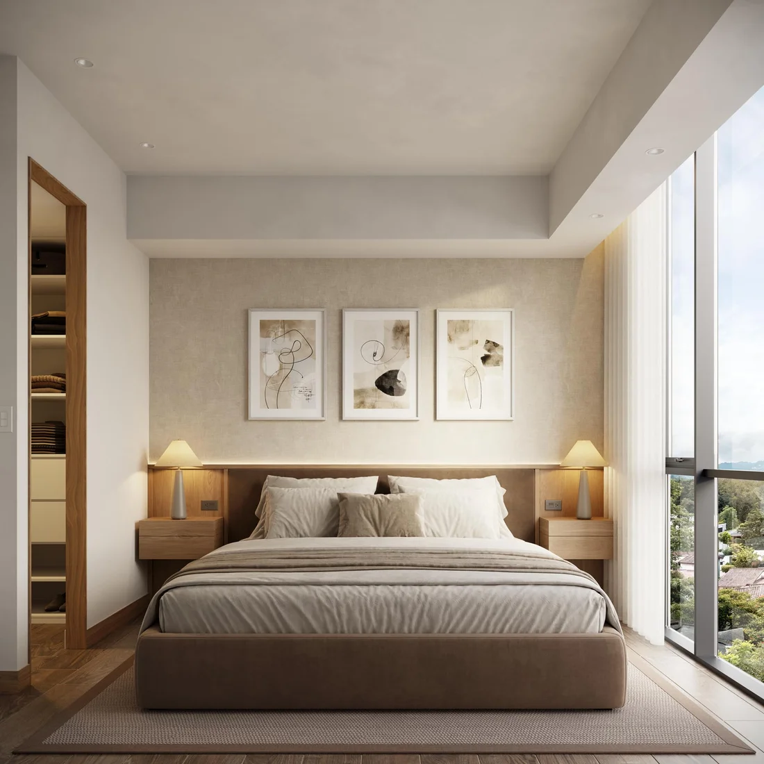 Dormitorio principal con ventanales y luz natural en Cetri